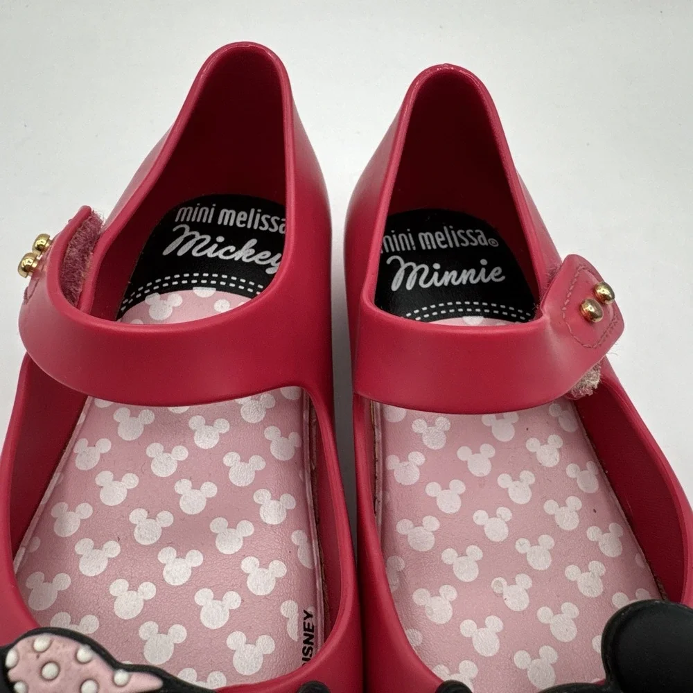 Mini Melissa + Disney Mickey & Minnie Kissing Mary Jane Shoes Pink Girls Size 8